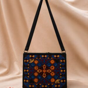 Handmade embroidered mirror work velvet shoulder purse
