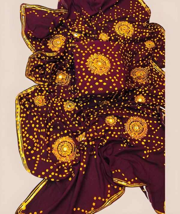 Maroon Bandhani Style Embellished Fabric